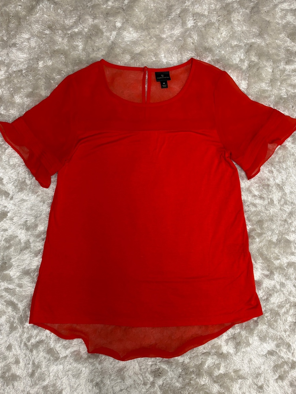Worthington Women's Orange Short-Sleeve Sheer Yoke Blouse: Excellent Condition